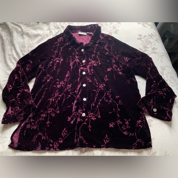 Vintage Purple Velvet Burnout Button Up Shirt 1X Sheer Whimsigoth Vamp Witch 90s - Picture 1 of 7